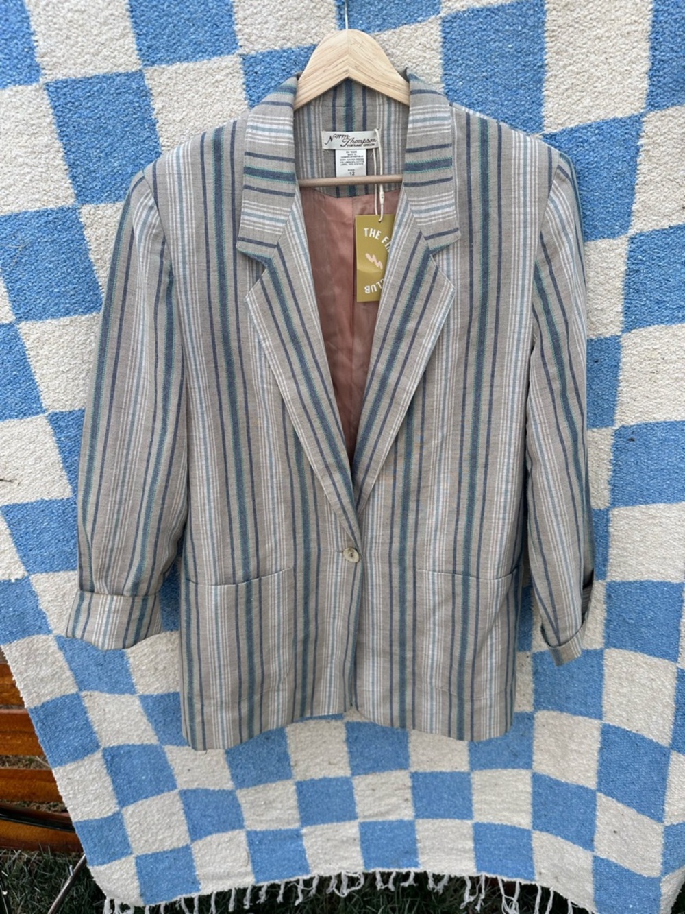 Vintage linen blend Striped Blazer Jacket - Neutral Stripe